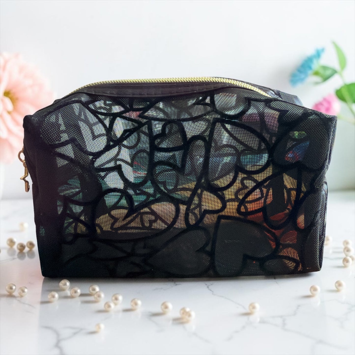 Trousse cœur velours