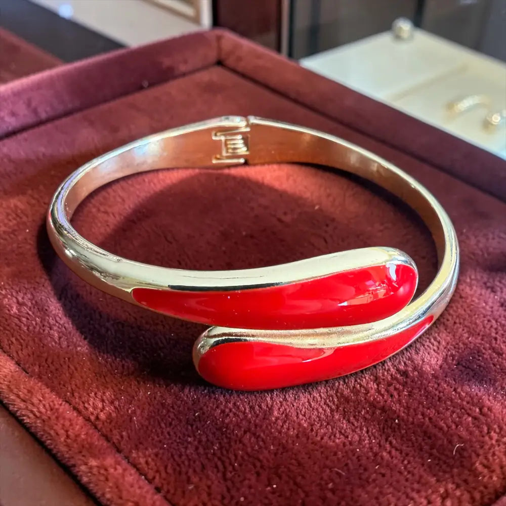 Bracelet manchette rouge et doré - Bijoux