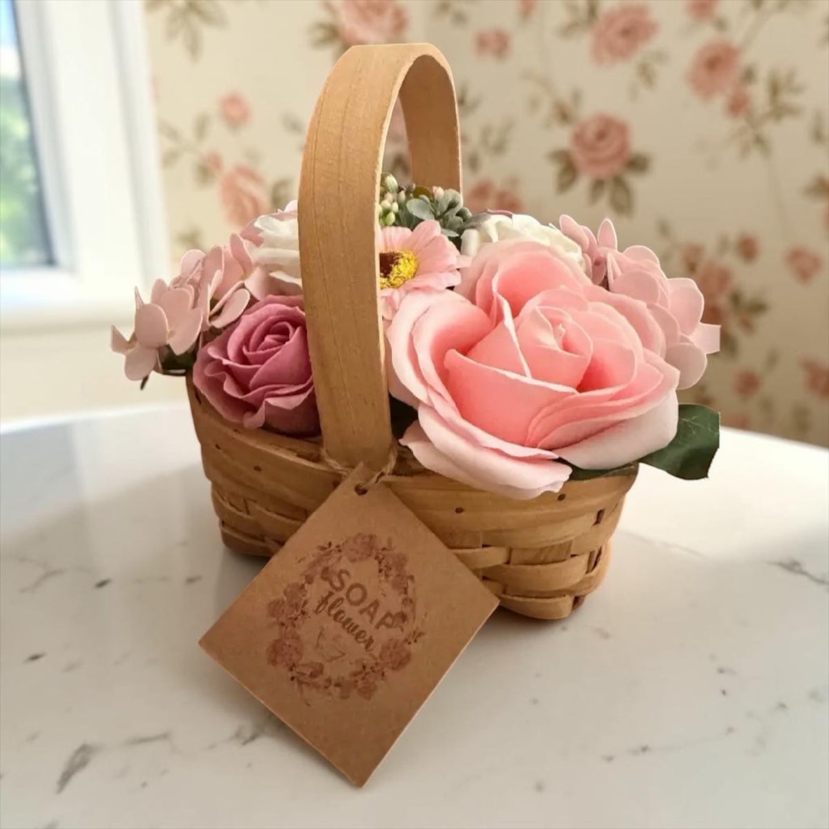 Bouquet  9 fleurs en petales de savon Rose