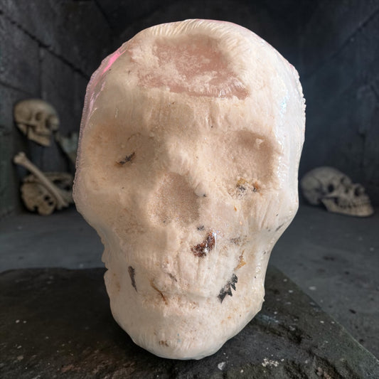 Boule de bain tête de mort avec quartz rose