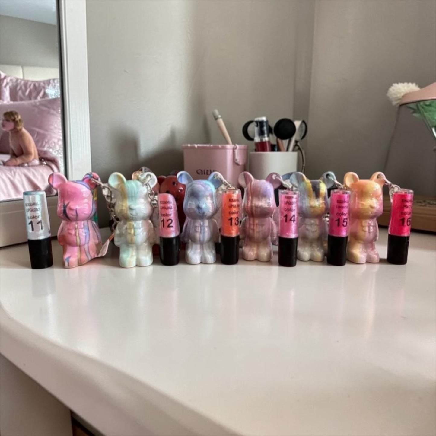 Lipgloss nounours porte clé parfum au choix
