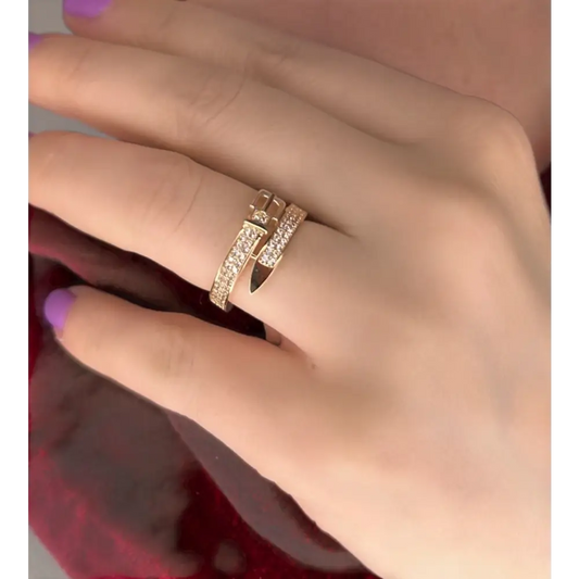 Bague réglable dorée et zirconiums ceinture - Bijoux