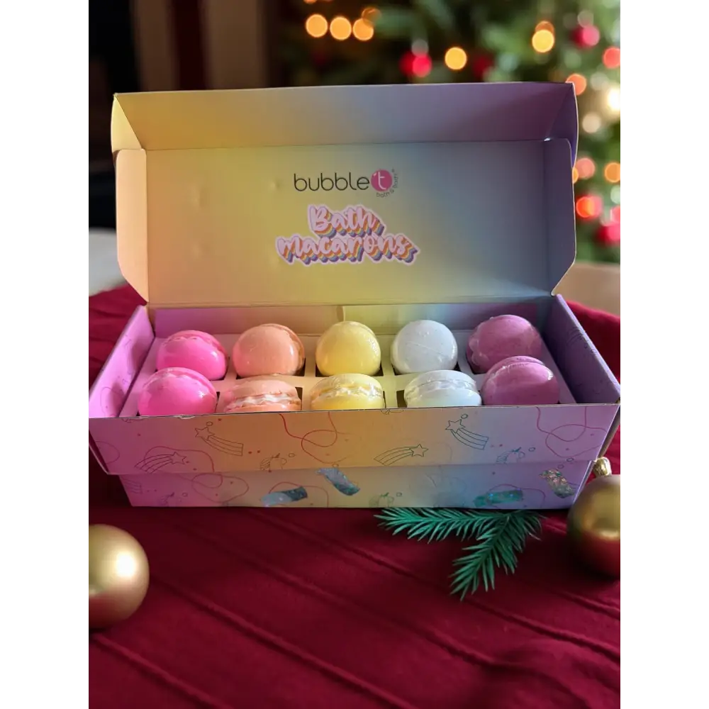 Coffret cadeau de macarons de bain effervescentes au thé arc-en-ciel (10 x 50 g) - Coffrets