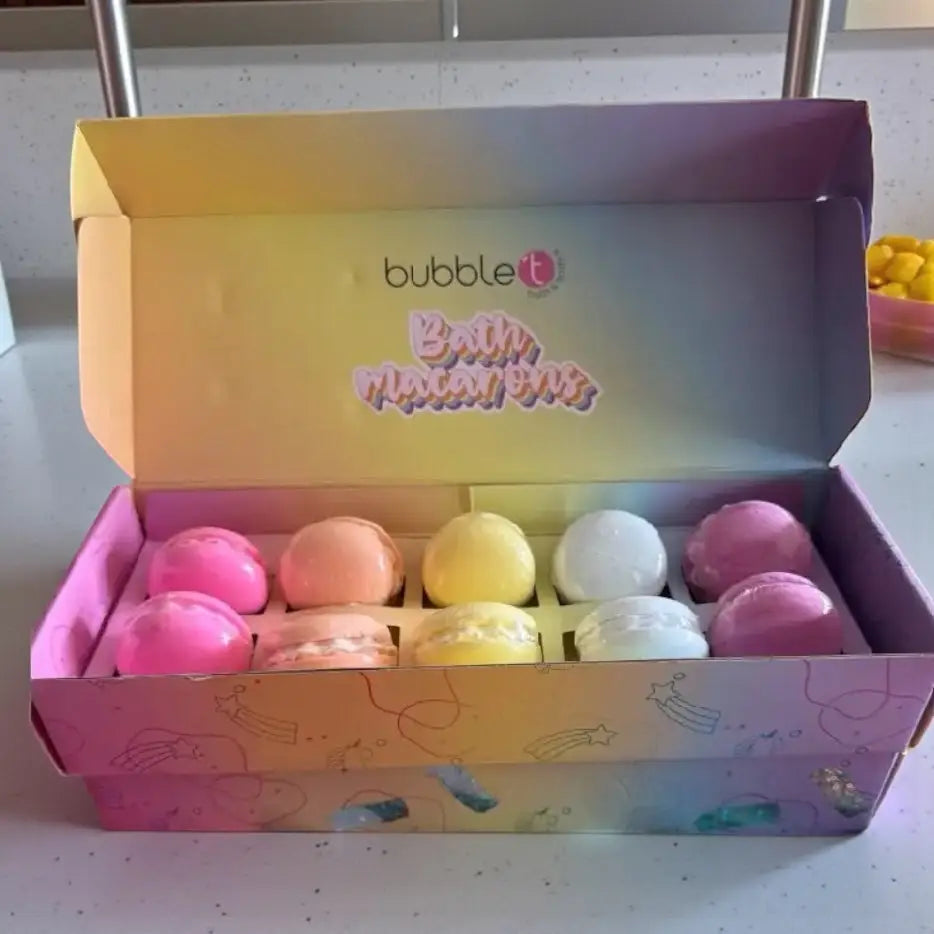 Coffret cadeau de macarons de bain effervescentes au thé arc-en-ciel (10 x 50 g) - Coffrets