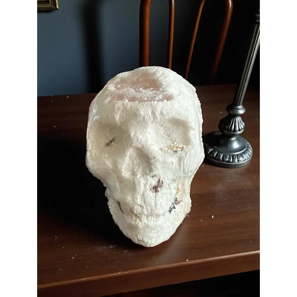 Grosse bombe de bain tête de mort ☠️ 200 g avec quartz rose - Bombe de bain