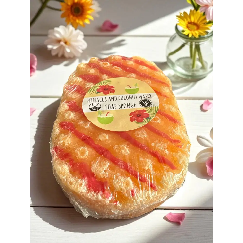Grosse éponge de savon au choix Destockage - Hibiscus et eau de coco - Savon éponge