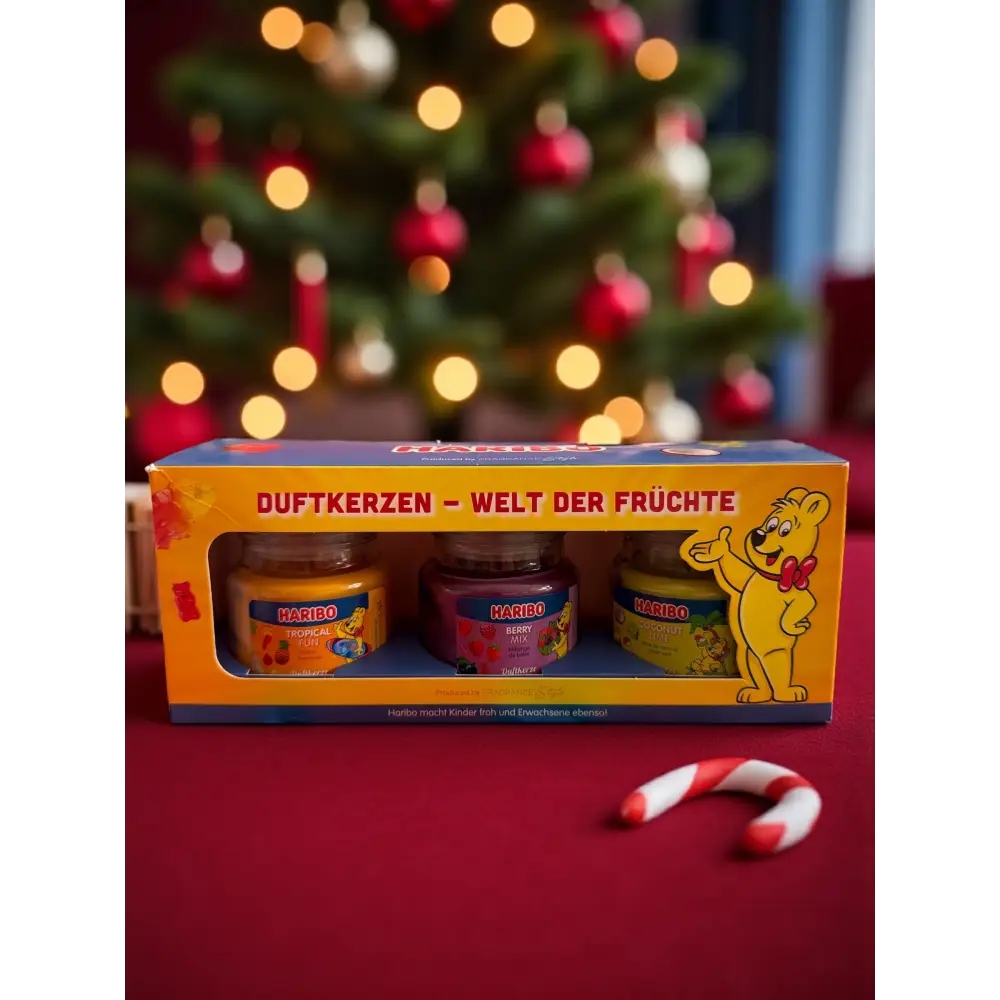 Haribo coffret cadeau bougies parfumées en verre - Berry Mix Coconut Lime Tropical Fun 3 pcs 85 g - Bougie